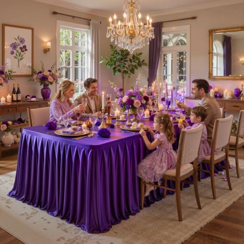 1 Pack Purple Satin Tablecloths Rectangle 4FT, Glitter Spandex Fitted Stretch Table Covers Wrinkle-Free Floor Length Shimmer Table Skirt for Weddings Parties Baby Shower Banquets Vendor Events - Image 4