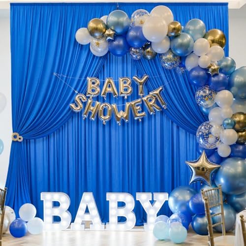 20ft×10ft Wrinkle Free Royal Blue Backdrop Curtain for Parties, 4 Panels 5×10ft Soft Silky Polyester Blue Photo Backdrop Drapes for Boss Baby Birthday Party Wedding Photography Background Cloth - Image 6