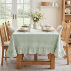 Eternal Beauty Striped Ruffled Tablecloth 60x120 Inch Green White - Image 2