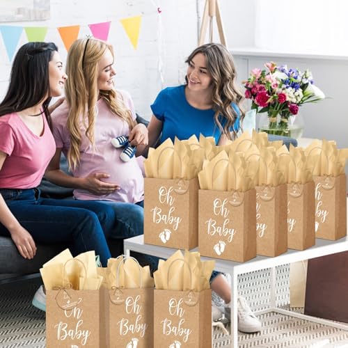 50 Pack Oh Baby Party Favors Bags with Tissue Papers Rustic Kraft - Image 5