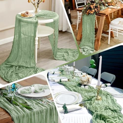 28 Pack Sage Green Cheesecloth Table Runner 17x108 Inch Semi Sheer Boho Gauze Cheese Cloth Fabric Table Runners, for Wedding Party Baby Shower Birthday Home Decor Garden Farmhouse - Image 5