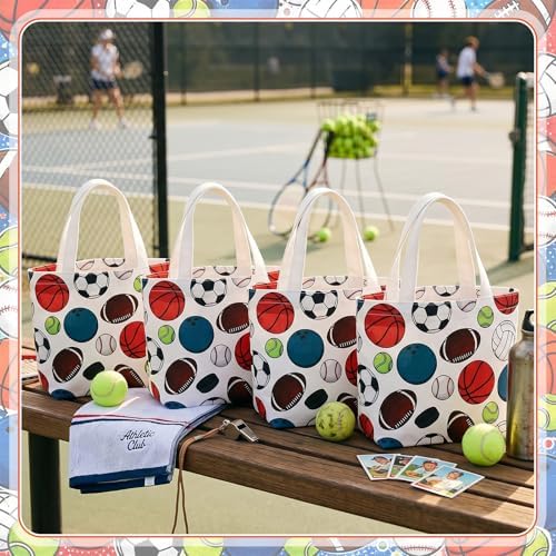 12 Pcs Sports Bags Sports Party Favors Soccer Baseball Football Basketball Themed Double Sided Beach Handbag with Handles for Birthday Baby Shower Party Community Events - Image 6