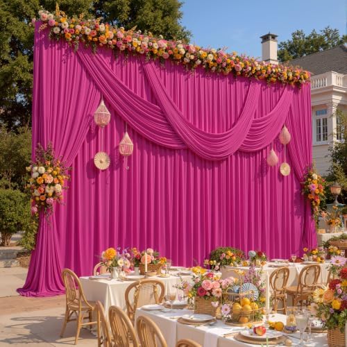 10ft x 15ft Hot Pink Backdrop Curtains for Wedding Parties, 2 Panels Extra Long Wrinkle Free Fabric Drapes Photo Backdrop for Baby Shower Birthday Stage Reception Lobby Decoration - Image 6