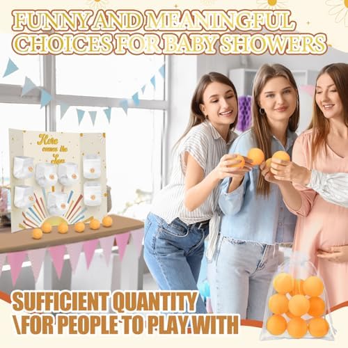 Ctosree 31 Pcs Here Comes the Sun Theme Baby Shower Diaper Game 1 Diaper Baby Shower Game Board 7 Diapers 10 Plastic Balls 1 Organza Bag for Bridal Games Boy Girl - Image 6