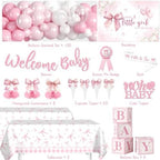 Pink Bow Baby Shower Decorations, Welcome Baby Girl Balloon Arch Kit - Image 2