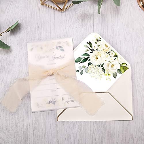 DORIS HOME 25PCS Fill-in Invitations Cards, Cream Flower - Image 4