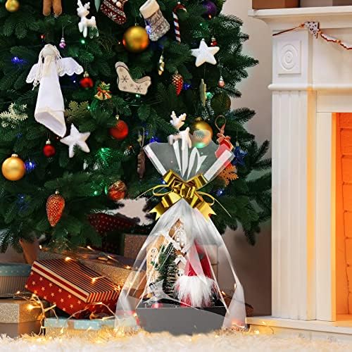 Fainne 74 Pcs Baskets for Gifts Empty Bulk DIY Empty Gift Basket Include 20 Kraft Cardboard Tray with Handles 30 Bags 24 Bows for Christmas Thanksgiving Birthdays Snacks Party, 8" x 6" x 3"(Black) - Image 6