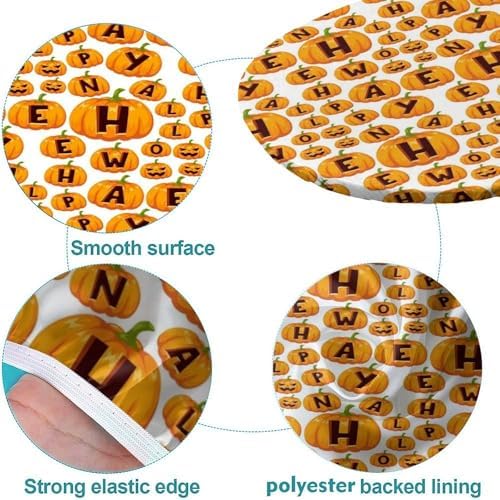 Halloween Letters Pumpkins Fabric Print Oval Tablecloth Fitted Greaseproof Waterproof Elastic for Kitchen and Dining Room Fits for 42" x 60" Oval Table - Image 5