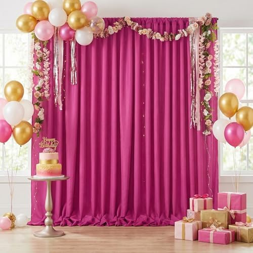 Hot Pink Backdrop Curtains 10ftx10ft Birthday Polyester Photo Drapes by SoarDream