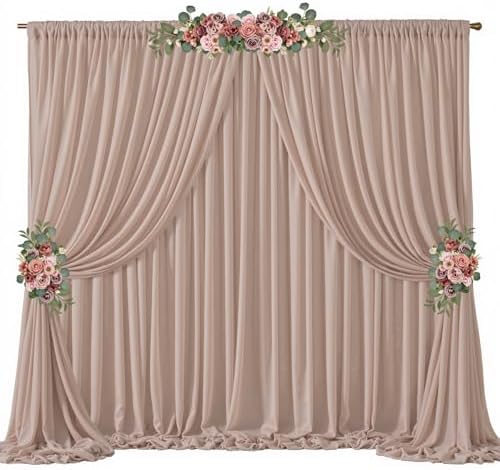 20ft x 10ft Taupe Backdrop Curtain Drapes, Wrinkle-Free Sheer Chiffon Fabric Photo Backdrop Panels for Wedding Arch Party Ceremony Stage Photo Backgrounds by WishCare
