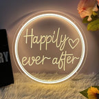Happily Ever After Neon Sign Dimmable LED Neon Lights Sign for Wall Decor USB Powered LED Sign for Wedding Anniversary Valentine's Celebrations Bedroom Art Sign Decorations 30CM*30CM - Image 2