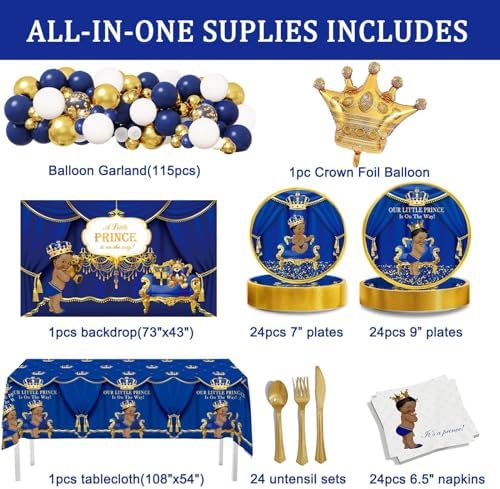 262PCS Royal Prince Baby Shower Decorations, Little Prince Party Supplies - Image 2