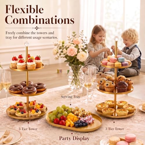 Metal 3 Tier Cupcake Stands Display, Removable Tray with Swing,Gold - Image 2