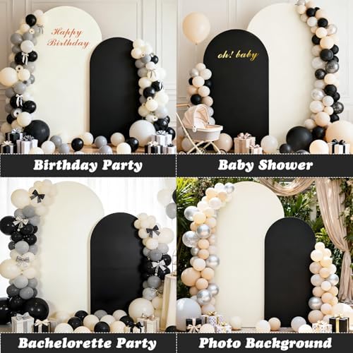 Set of 2 Arch Backdrop Covers Cream Black(7.2Ft, 6Ft), 2-Sided Spandex Fitted Round Top Chiara Arch Backdrop Stand Covers for Baby Shower Wedding Birthday Party Decor Supplies (Only Cover) - Image 4