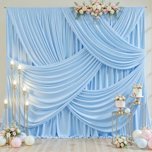 20ft x 10ft Wrinkle Free Baby Blue Wedding Backdrop Curtains for Party Bridal Shower Reception Decorations Baby Blue Fabric Curtain Backdrops Drapes for Photography Baby Shower Birthday Background by Tao-GePartyDecorations
