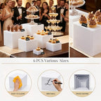 Buffet Risers, 6 Pcs White Acrylic Food Display Stands - Image 4