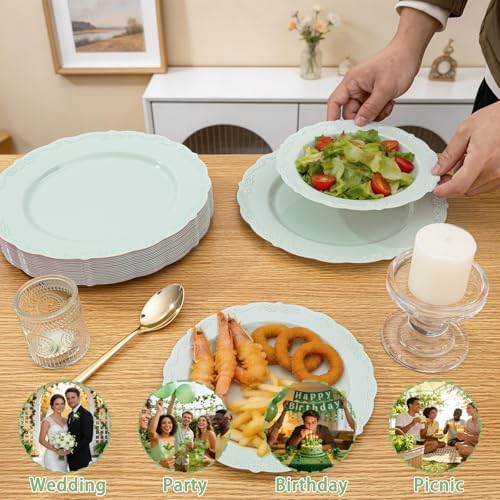 Tinybee 60PCS Sage Green Plates - Heavy Duty Sage Green Disposable Plates - Image 7