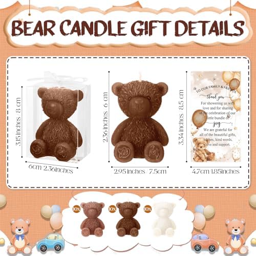 Threlaco 30 Sets Large Bear Candle Baby Shower Party Favor, Brown Series - Image 2