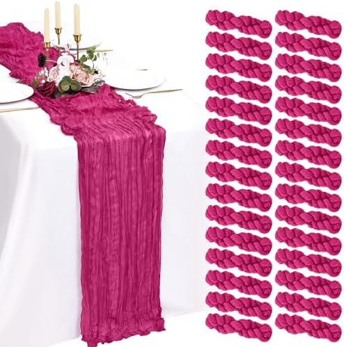 30 Pack Cheesecloth Table Runner 10FT Fuschia Table Runner Boho Gauze Cheese Cloth Table Runners Long Rustic Sheer Table Decorations for Wedding Party Baby Bridal Shower Birthday Holiday Spring by Showgeous
