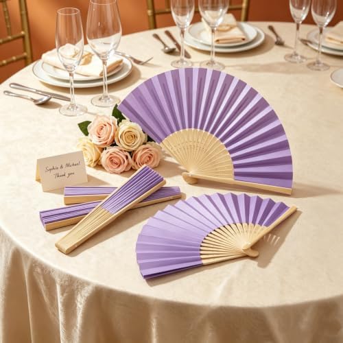 Paper Hand Fans, 8.3 Inch Foldable Handheld Fans for Wedding Favors, Party Decorations, Bridal Shower, Baby Shower, Summer Cooling, Decoration Fan(Purple-50) - Image 4