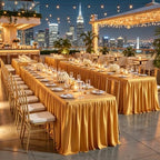 Gold Polyester Table Clothes for 8 Foot Rectangle Tables, Wrinkle Free Fitted Tablecloths 4ft Stretch Table Cover with Skirt for Parties Weddings Birthday Banquet Baby Shower - Image 3