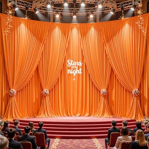 40ftx10ft Wrinkle Free Orange Backdrop Curtain - 10 Feet Photography Backdrop Drapes, Silky Polyester Back Drop Cloth for Wedding Baby Shower Balloon Arch Background - Image 2