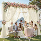 30ft×10ft Wrinkle Free Ivory Backdrop Curtain Drapes, 6 Panels 5ftx10ft Sheer Tulle Chiffon Backdrop Panels Curtains for Wedding Baby Shower Birthday Party Stage Photo Home Decorations - Image 2