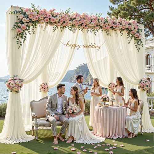 30ft×10ft Wrinkle Free Ivory Backdrop Curtain Drapes, 6 Panels 5ftx10ft Sheer Tulle Chiffon Backdrop Panels Curtains for Wedding Baby Shower Birthday Party Stage Photo Home Decorations - Image 2