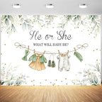 12x8ft Greenery Gender Reveal Backdrop Boy or Girl Clothes Photography Background Green Eucalyptus Leaves Gender Reveal Party Decorations Cake Table Banner Photo Studio Props by Tranhiafe