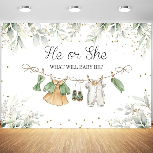 10x6.5ft Greenery Gender Reveal Backdrop Boy or Girl Clothes Photography Background Green Eucalyptus Leaves Gender Reveal Party Decorations Cake Table Banner Photo Studio Props by Tranhiafe