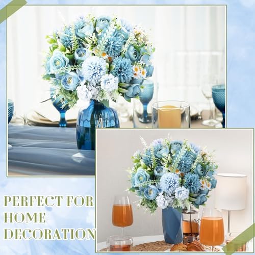 Tigeen 6 Bundles Artificial Flowers Bouquet for Wedding, Blue - Image 4