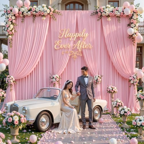 50x10FT Backdrop Curtains with Rod Pockets - Wrinkle Free Photo Stage Backdrop 10 Panels Curtains Drapes for Photography Wedding Party Baby Shower Decorations (Pink) - Image 3