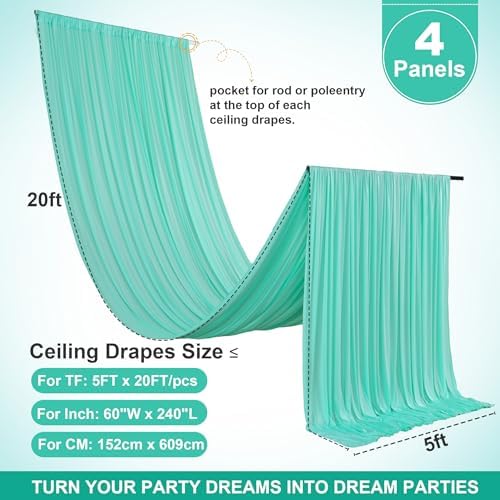 4 Panels 5ft(W) x 20ft(L) Mint Green Ceiling Drapes for Wedding Parties - Image 4