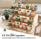 SwallowLiving Wooden Rustic Cupcake Stand for 24 Cupcakes, Stepped Wood Display Stand for Weddings, Tiered Party Table Display Riser for Food , Dessert, Cookie, Decor, Craft Show, Burnt - Image 2
