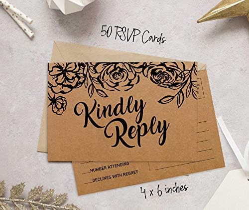 50 Blank RSVP Postcards Floral Kraft Rustic Print 4"X6" Response Cards,RSVP Reply Card for Wedding,Bridal Shower,Baby Shower - Image 4