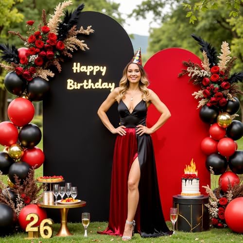 Black and Red Arch Backdrop Cover 7.2FT 6FT Wedding Arch Covers Stretchy Backdrop Set of 2 Spandex Fitted Double-Color Fabric Backdrops for Party Baby Shower Birthday Decoration - Image 2