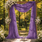 Plum Purple Wedding Arch Draping Fabric Sheer Curtain Drapes 4 Panels | 20 ft Extra Long Shimmery Backdrop Curtains for Wedding Anniversary Party Summer Outdoor Events Drapery Backgrounds - Image 6
