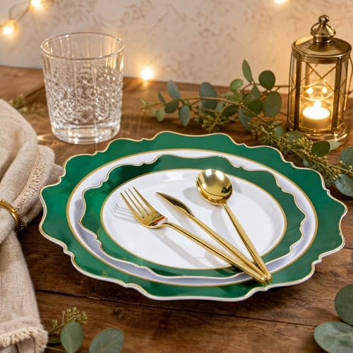 WDF 100PCS Green Plates Disposable - Heavy Duty Green Plates - 50 Guests Green Plastic Plate for Sping/Wedding/Birthday/Party - Image 3