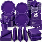 Tinybee 352 Pcs Purple Plastic Plates, Disposable Dinnerware Set for 50 by Tinybee