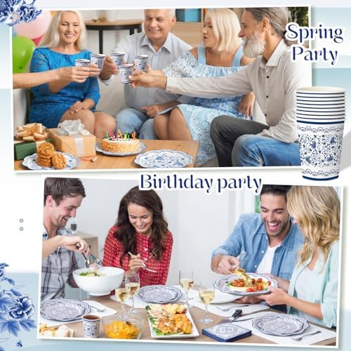 Pickmesh 250 Pcs Chinoiserie Party Supplies Decorations Blue and White Porcelain Disposable Paper Plates Napkins and Cups for Blue White Floral Baby Shower Birthday Wedding Tea Party, Serve 50 - Image 5