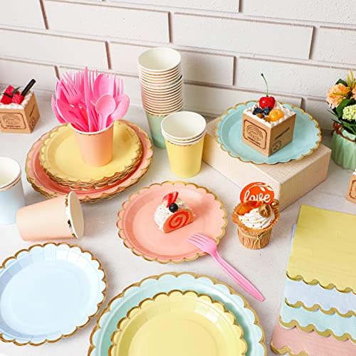 Yaomiao 168 Pcs Pastel Party Supplies Pastel Disposable Dinnerware Set - Image 5