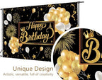 Black and Gold Happy Birthday Party Decoration Backdrop - 10x8ft Golden Balloons Glitter Birthday Backdrop for Women Men Photo Background Banner Extra Large Wall Decor - Image 5