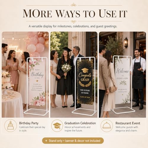 Wedding Welcome Sign Stand, 31.5 x 68.9 in White Metal Easel Stand - Image 4