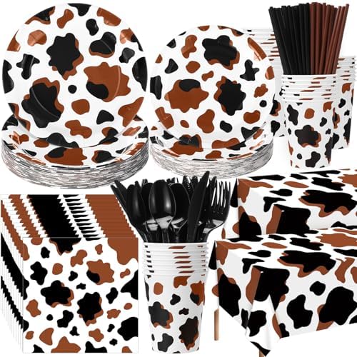Potchen 452 Pcs Cow Plates Napkins Party Supply, Brown by Potchen