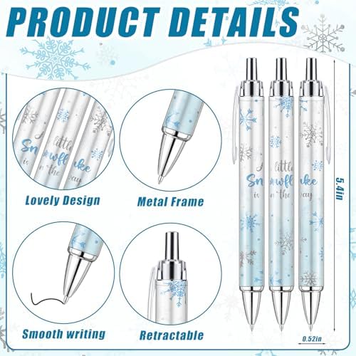 145 Pieces Little Snowflake Baby Shower Favors for Guest Blue Boy Ballpoint Pens and Keychains Gifts Bulk Winter Retractable Baby Shower Pens Gender Reveal Thank You Cards Souvenirs Prizes - Image 2