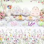 Funnymoom 452 Pcs Wildflower Party Supplies Include Spring Floral Disposable Paper Plates Napkins Cups Tablecloth and Cutlery Straws for Wedding Garden Tea Party Decoration Bridal Shower Baby Shower - Image 6