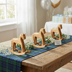 Vicenpal 6 Pack Baby Shower Wooden Vintage Rocking Horse Table Decoration for Blue Green Tartan Plaids Theme Party Centerpiece Rocking Horse Decor for Baby Shower Party Wedding Birthday Decorations - Image 6