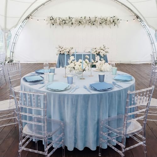 Qinyoung 388 Pcs Dusty Blue Plates and Napkins Party Supplies Tableware Include Disposable Scalloped Plate Paper Napkin Cup Plastic Cutlery for Baby Shower Party Wedding Birthday, 48 Sets - Image 6