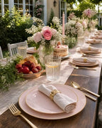 PULOTE 200Pieces Pink Plastic Plates - Premium Hard Pink and Gold Disposable - Include 100PCS 10 inch Dinner & 100PCS 7 inch Dessert Plates, Ideal for Wedding, Party & Mother's Day - Image 6