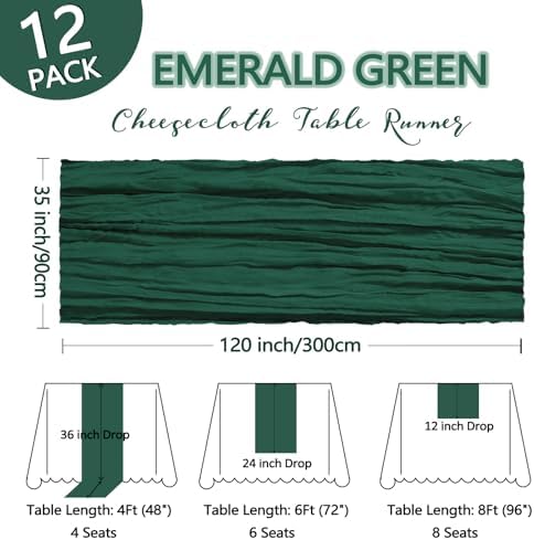 12 Pack 35 x 120 Inch Emerald Green Table Runner Cheesecloth 10Ft - Image 2